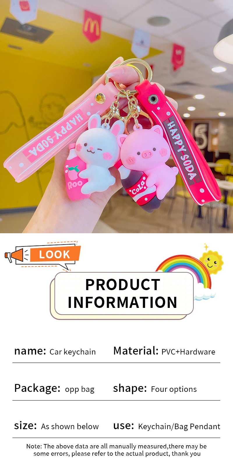 product cartoon soda animal 3d keychain pendant suitable for school bag pendant decoration christmas doll gift decoration wholesale232-57