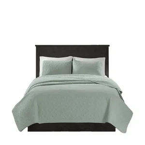 Superior Quality Unique Design Soft Green Custom Twin Size Embroidery Quilt Bedspread