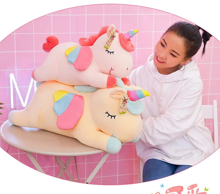 批发30厘米可爱柔软独角兽毛绒枕头超柔软毛绒婴儿玩具