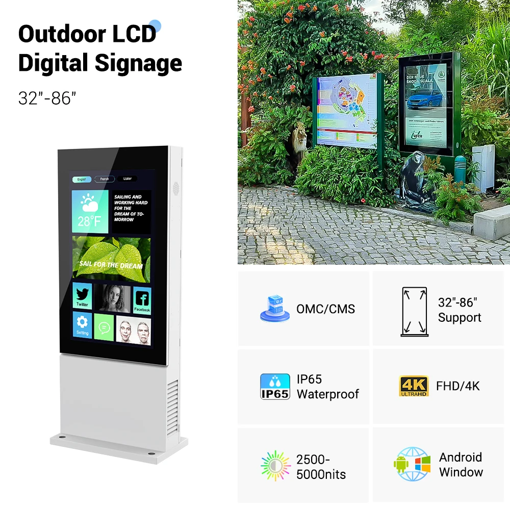Display Monitor 5000 Nits Signage Waterproof Pole Restaurant Facing Digital Billboard Screen Totem Video Lcd Outdoor Screen DOOH
