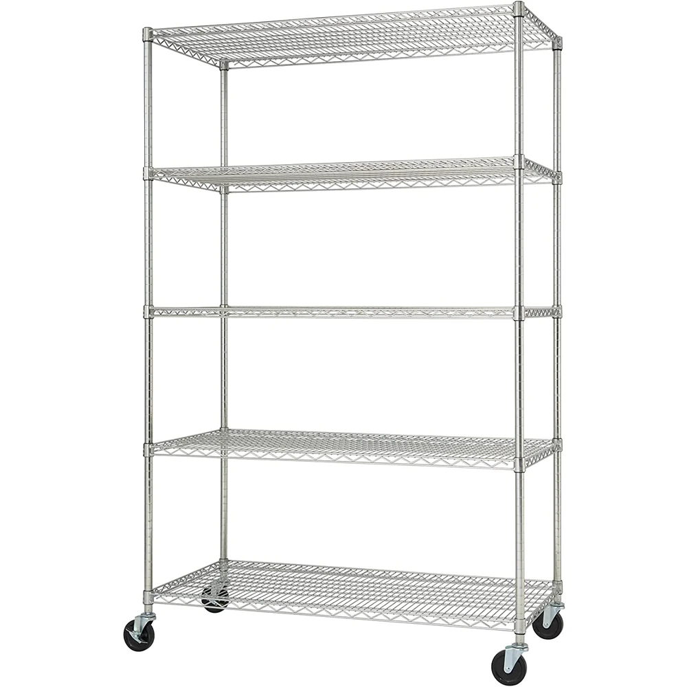 5-Tier NSF EcoStorage Shelving Rack with Wheels Metal Shelf Wire Storage Rack for Home Office Garage Kitchen Bathroom