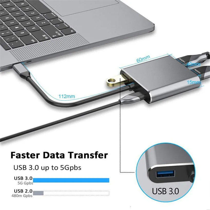 4  2 in 1 USB C 3.1 HDMI VGA Adapter TYPE C Type-c to HDMI 4K VGA UHD Converter Adapter For Macbook Samaung  Huawei Google