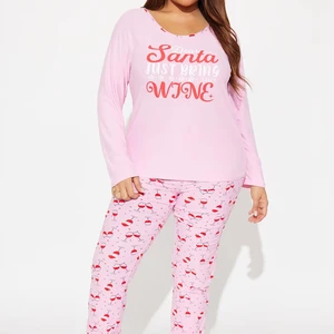 Women's Two-Piece Loose Plus Size Printed Elastic Baby Pink  Loungewear Two Piece Set Women Pajama Pyjamas Pour Femmes Ensemble