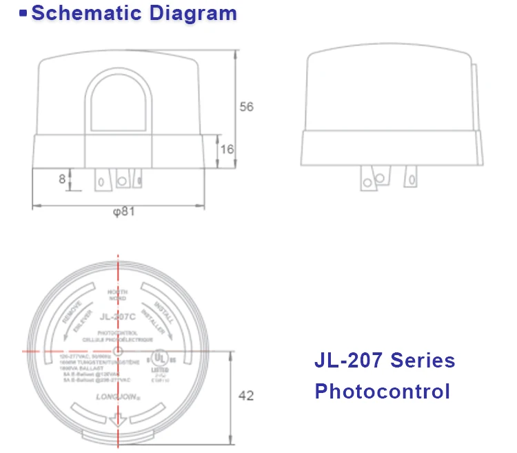 NEMA Standard Interface Street Light Photocontrol Outside Mounting on Light Shoebox Light