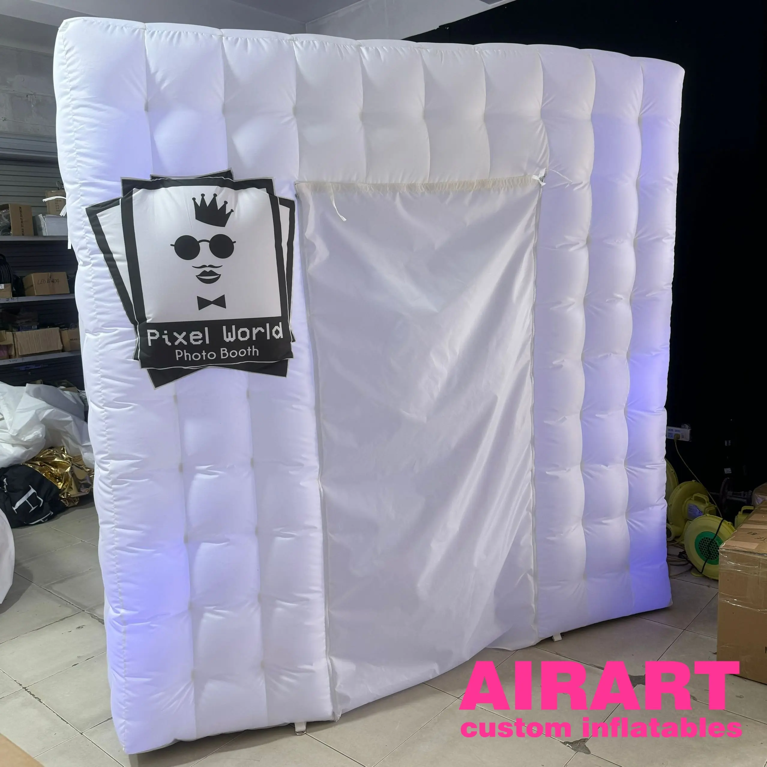 White Color Photobooth Printed Logo Inflatable Photo Booth With LED Light Cube Inflatable White Photobooth