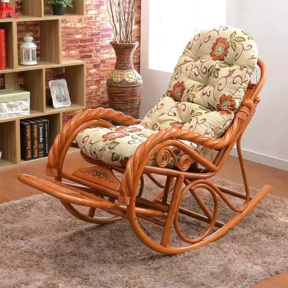Style Outdoor and Indoor Living Room Furniture Natural Rattan Swing Rocking  Chair