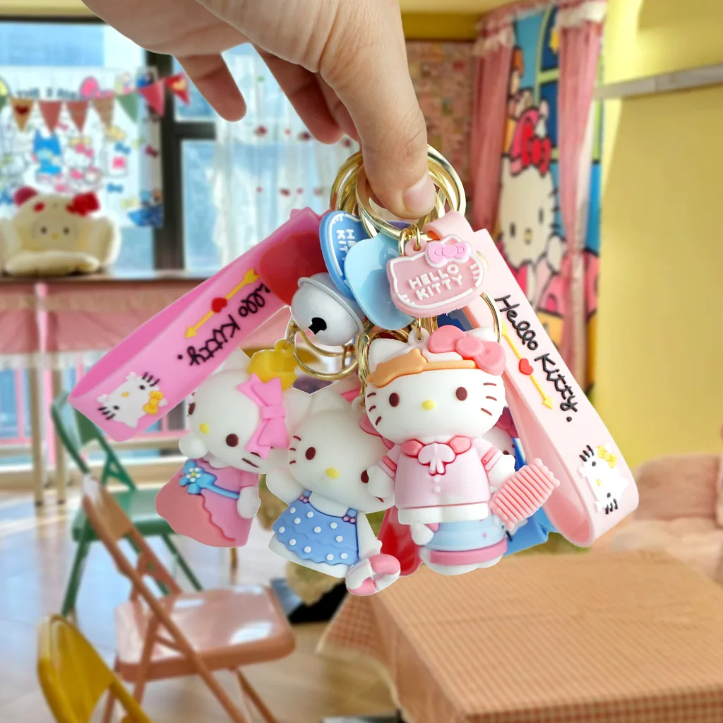 Hello Kitty PVC Keychain for Women Creative Cute Cat Couple Design for Students and Small Car Backpack Key Pendant