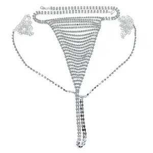 18K Gold Plated Unisex Trendy Sexy Diamante Rhinestone Bikini Body Chain Crystal Panty Lingerie Jewelry for Wedding Party Gift