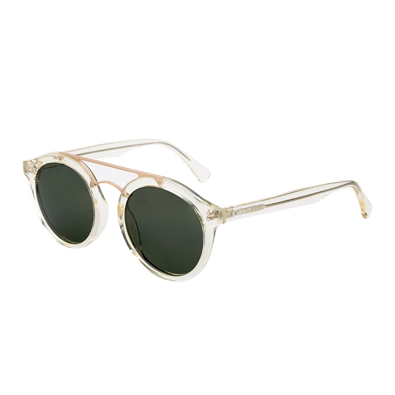 Latest Women Oversize Round Double Bridge Fashion Acetate Fiber Frame Sunglasses
