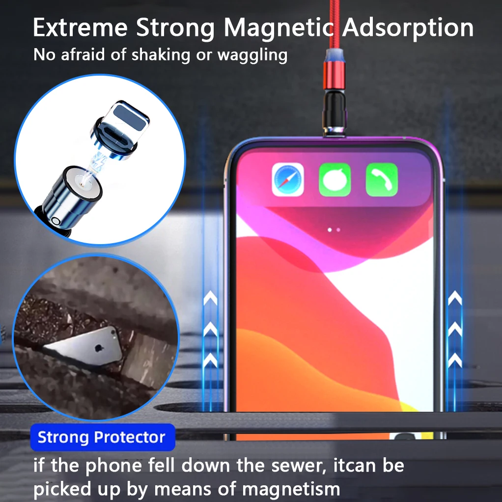 540 градусов Магнитный usb-кабель 3 в 1 быстрая зарядка для сотового телефона адаптер быстрой зарядки с разъемом usb Type-C