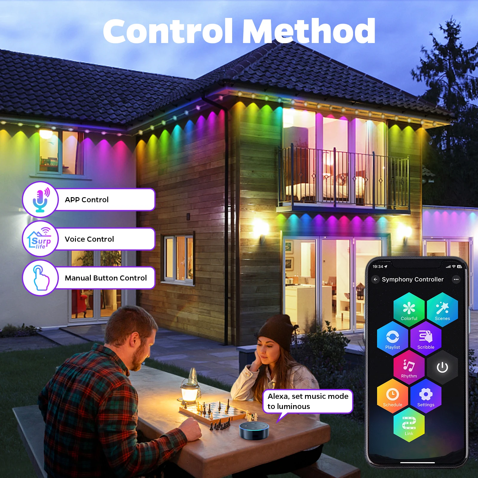 36V String Point Smart Eaves Lighting Holiday  100ft RGBIC LED Permanent Eaves Light Waterproof  Led Strip