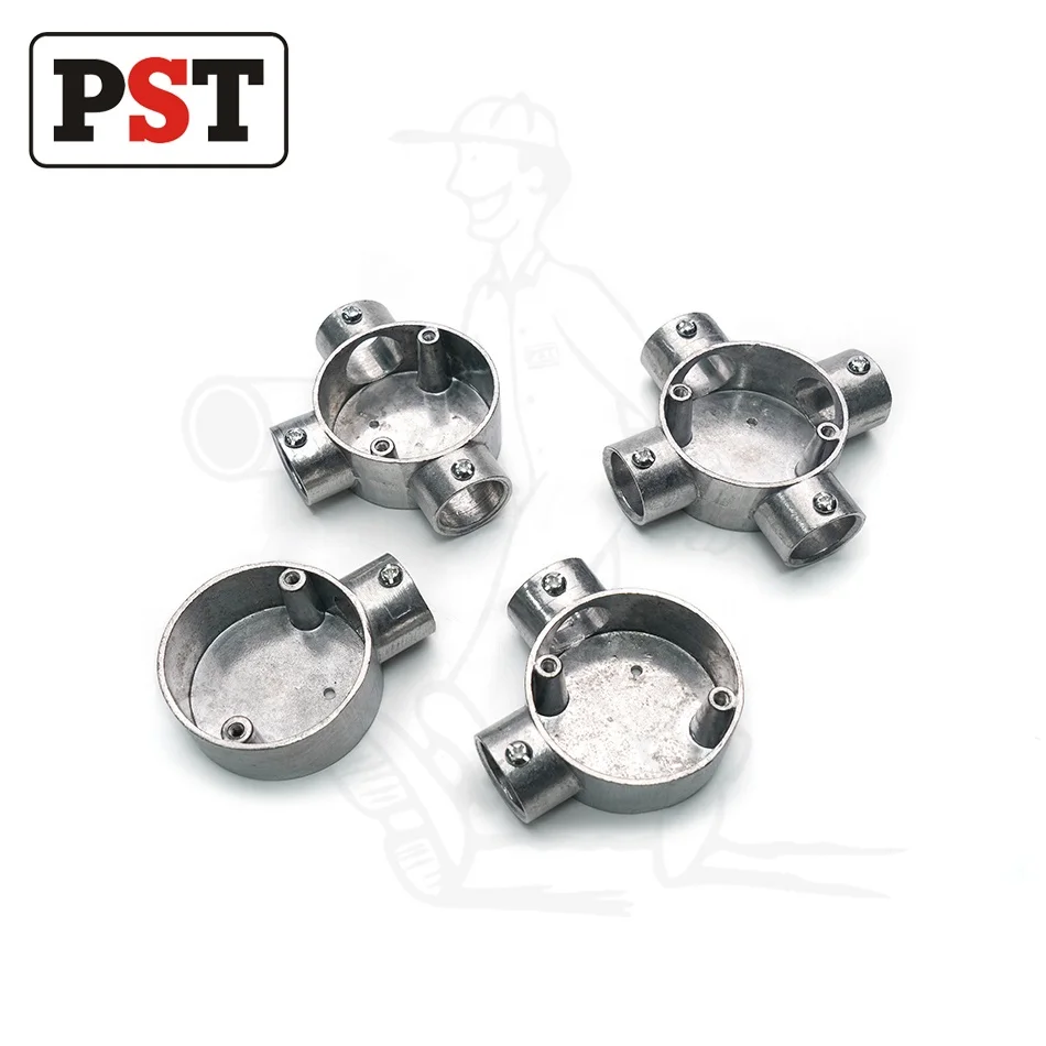 Aluminum Set Screw Type 2 Way Circular EMT Outlet Box IP55 Silver