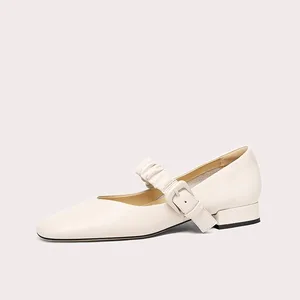 Lily Wei Comfortable Fashion Round Toe Designer Ballet Flats Single Strap White Formal Mary Jane Flat Shoes for Women