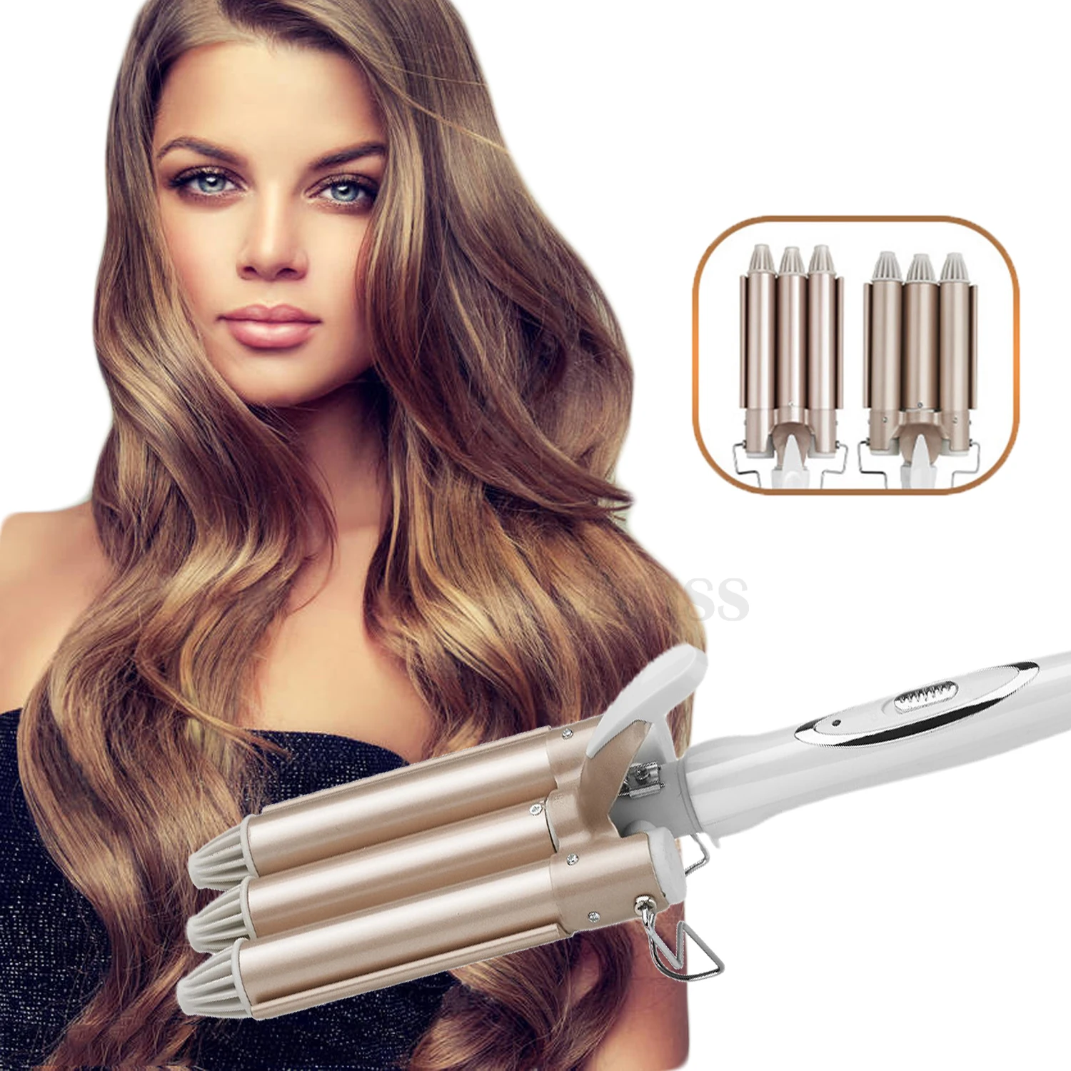 3 Triple Barrel Ceramic Tourmaline Curling Iron Wand With - View #4
