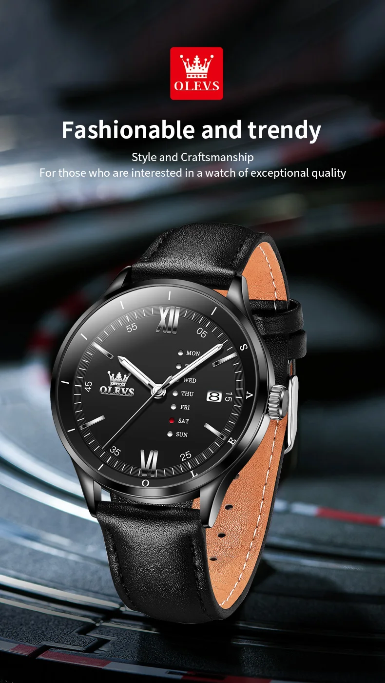 OLEVS 2931 Original Leather Strap Fashion Waterproof Quartz Top Brand Luxury Men's Wrist Watch Men Business Luminous Watches