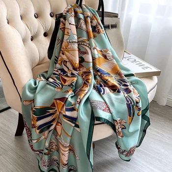 New Custom Long Silk Scarves Stoles Ladies Silk Chiffon Shawls for Women Luxury Designer Printed Silk Head Scarf Muslim Hijabs