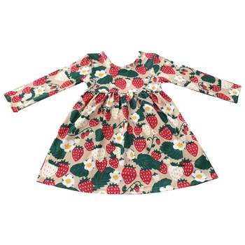 RTS newly designed long sleeve dress strawberry flower fall baby girl boutique children's clothing