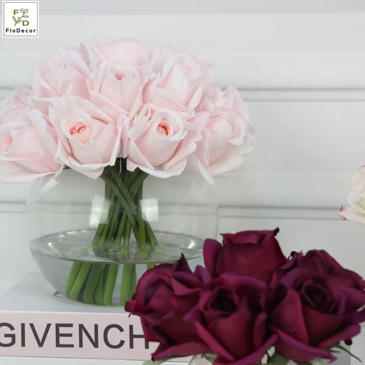 High Quality Customized Artificial Real Touch Rose Flower Floral Arrangement with Globe-shaped Vase and Resin Water