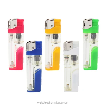 Multifunctional portable plastic electronic refillable butane lighter with led light