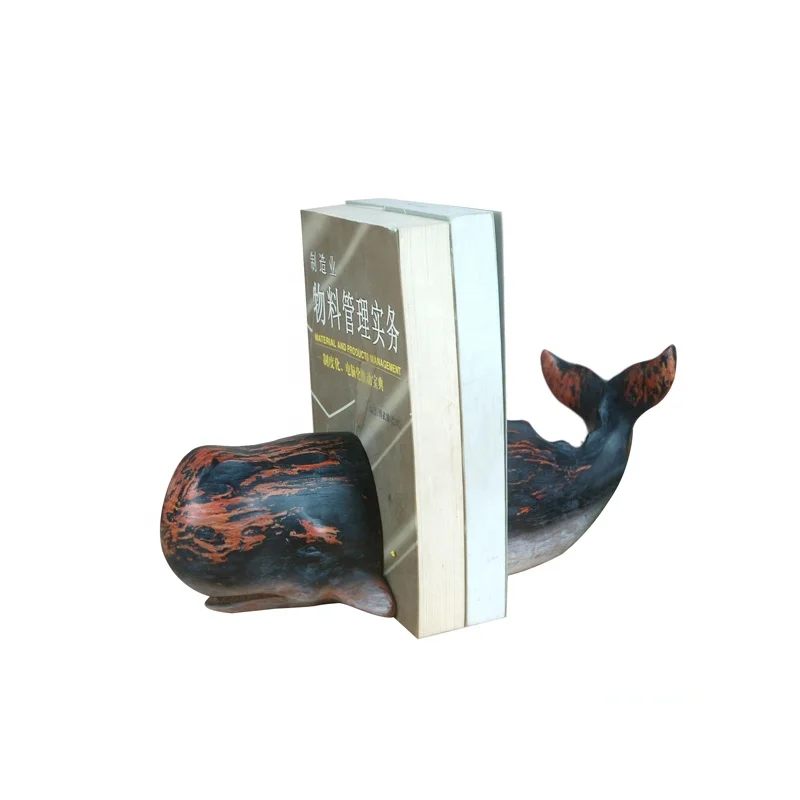 Hand-made Resin Wood-look Sperm Whale Bookend Sculpture For Nautical Decor Gift