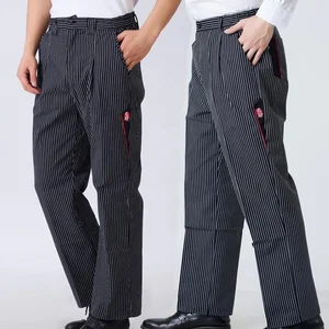 In Stock Wholesale Elastic Striped Chef Work Pants Casual Restaurant Waiter Uniform for Hotels Woven Fabric Accessory for Chefs