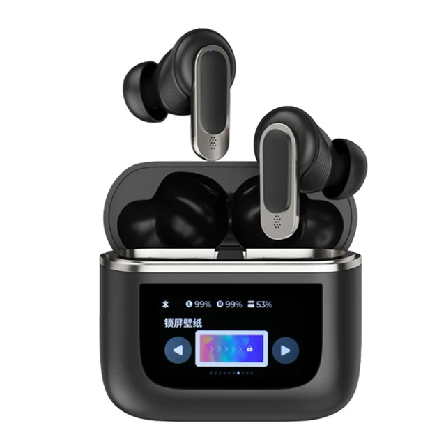 New Design ANC+ENC TWS V8 Active Noise Cancelling Wireless Earbuds ED Screen Touch Gaming Earphones