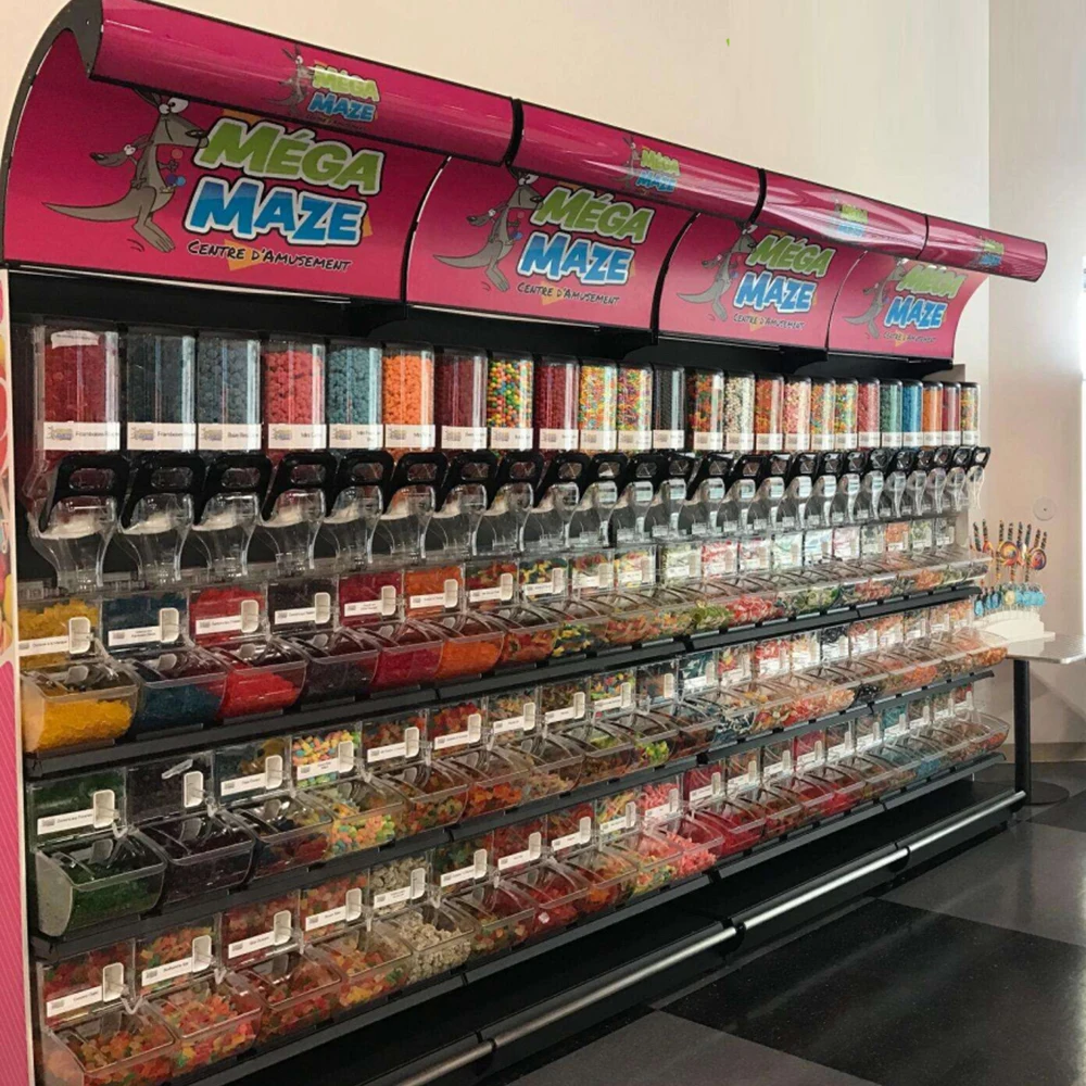 Custom Floor Standing Black Metal Bulk Candy Display Rack with Candy ...