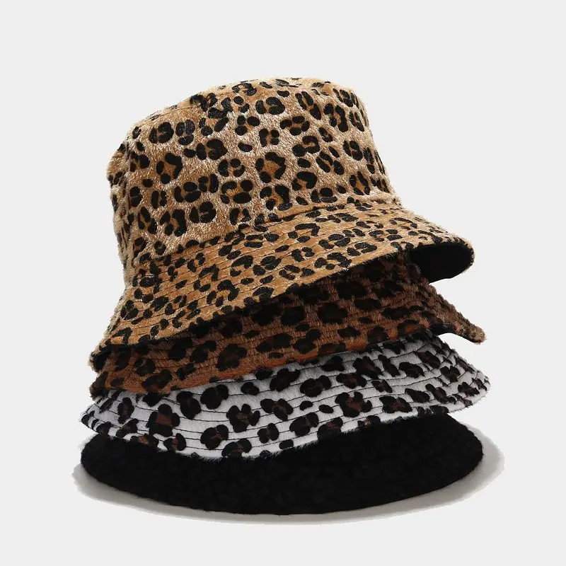 Men Women Ladies Black Canvas Reversible Leopard Faux Fur Bucket