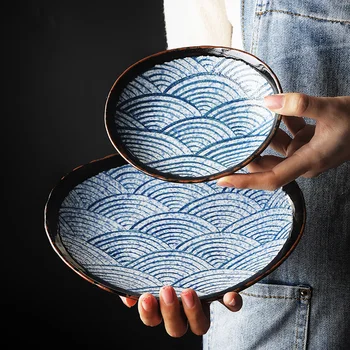 Alternative view of Hand Painted High Quality Dishes Set Oval Boat Shaped Japanese Salad Plates Ceramic Sushi Plate in Restaurants