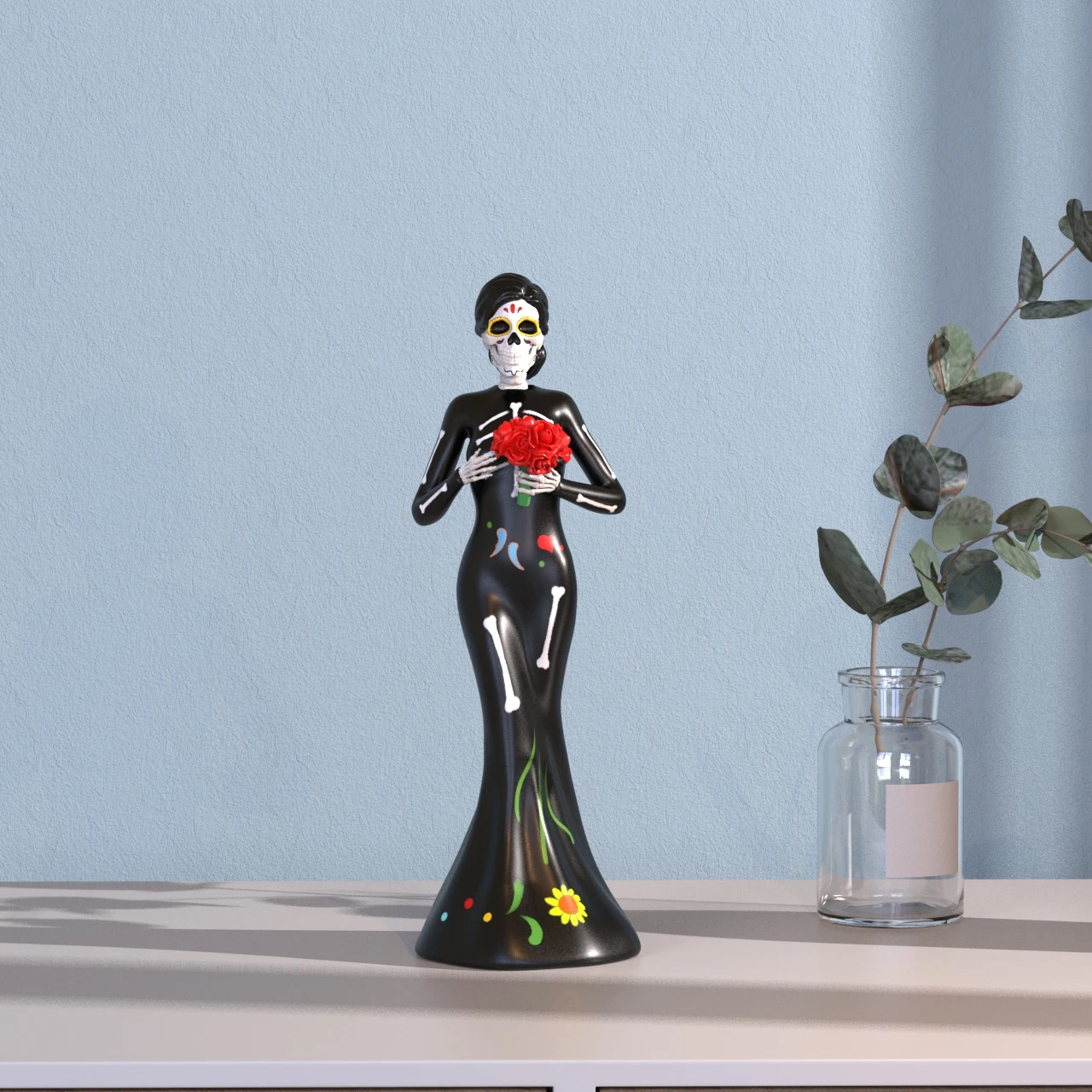 product hot sale romantic custom halloween skeleton wedding figurine day of the dead figurine skull woman sculpture home decoration-5