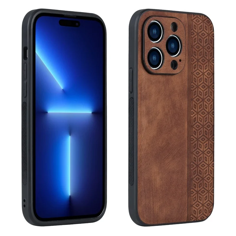 PC + Leatherette Retro Geometric Solid Wood Texture Mobile Phone Case For iPhone 11 12 13 14 15 Pro Max Plus Old Fashion