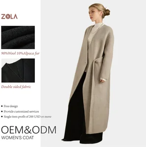 Women's Long Alpaca Fur Coat Solid Color Breathable Casual Style Winter Outerwear with Belt