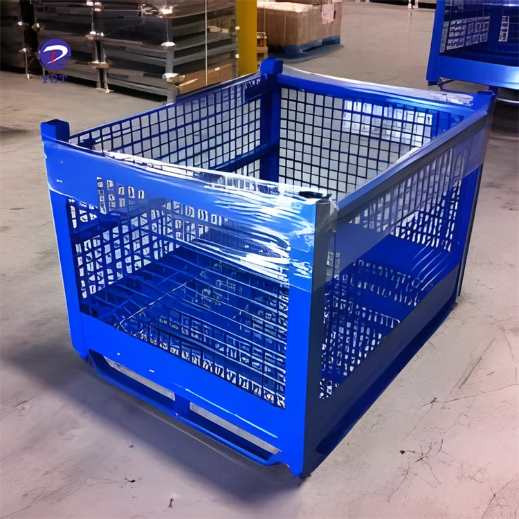 Powder Coating Stacking Warehouse Knock Down 2 Gate Wire Mesh Steel Bin