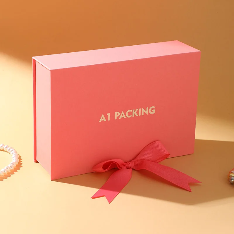 High-End Custom Logo Pink Magnetic Square Flip-Top Jewelry Gift Box Double-Layered Drawers for Rings Necklaces manufacture