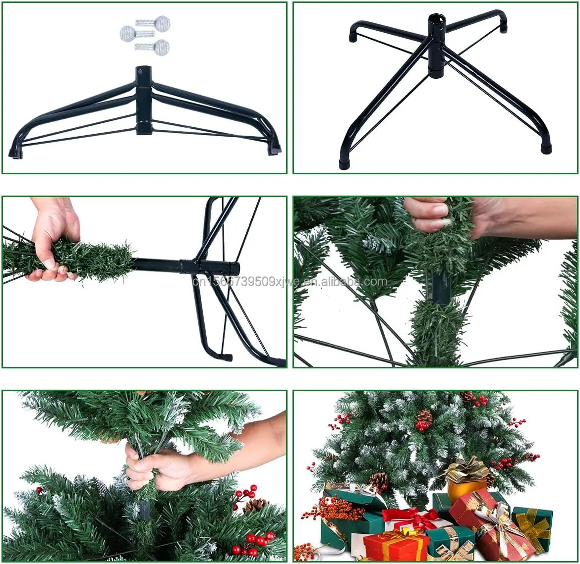 Factory Price PVC 6ft Artificial  Christmas Tree with White Glitter and Red Berries for Xmas Holiday Decorations factory