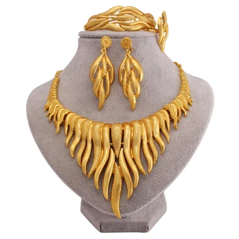 Dubai luxury 24K Gold plated necklaces ring earrings bracelets jewelry sets Indian African bridal gifts jewellery sets for women