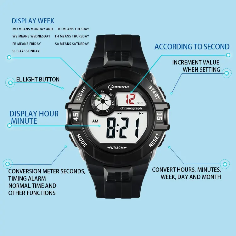 Fashion LED Watches Multi Function Changed Light Color Silicone Waterproof Wrist Digital Kids Sport Watch