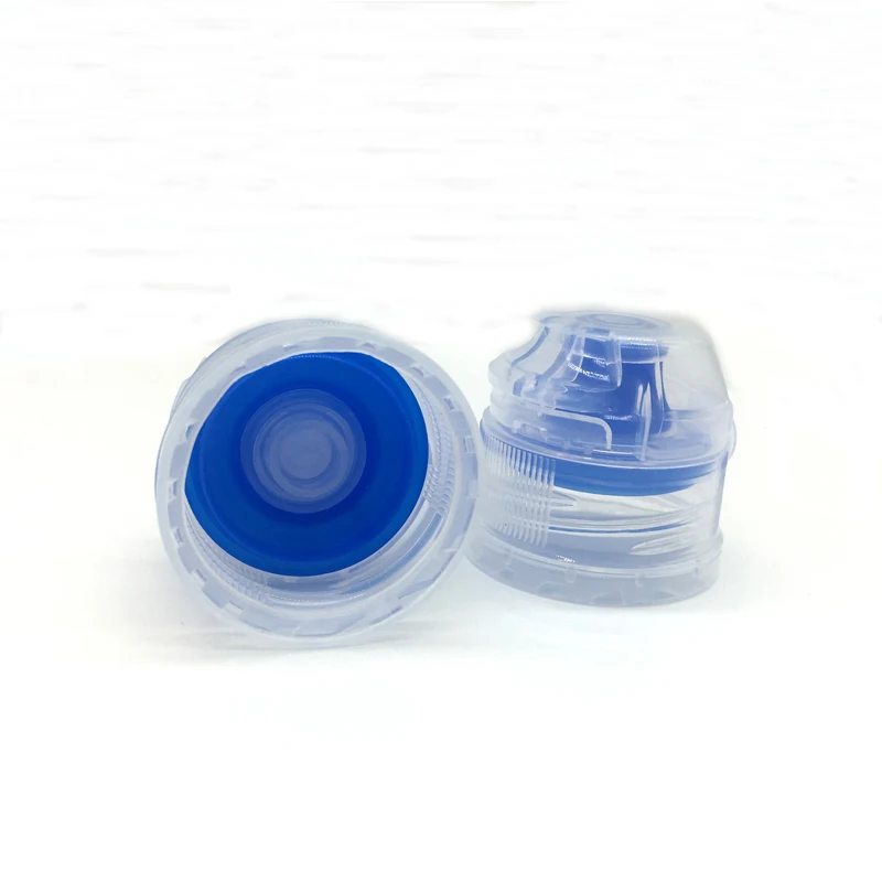 Bouchon à vis en plastique PP bleu de 28 mm avec valeur en silicone pour bouteilles de boisson