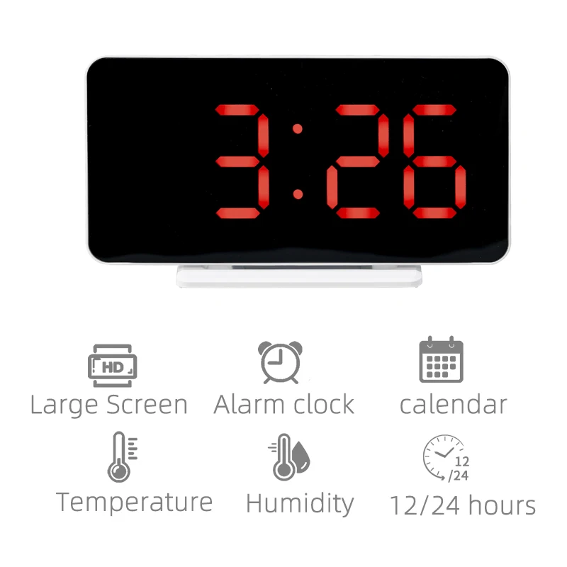 Mirror Surface Alarm Charging USB Modern Large Screen Temperature Date Time Desktop Wall Hanging LED Digital Clocks