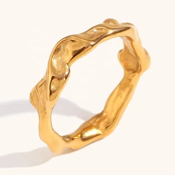 Ding Ran Minimalist Jewelry Irregular Wave Shape Ring PVD Gold Plated Stainless Steel Women Rings