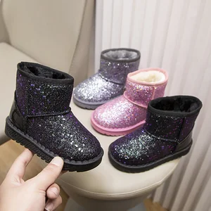 Glitter Design Pink Girls Boot Baby Wholesale Fashionable Waterproof Kids Winter Shoes New Styles Korean Children's Snow Boots