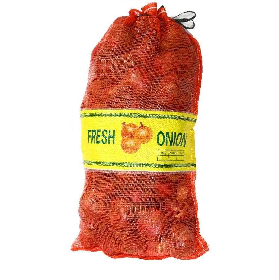 25 kg 50 kg Zwiebel-Kartoffel-Obst-Gemüse-Verpackungsbeutel PE Leno Net Mesh Bag mit Etikett