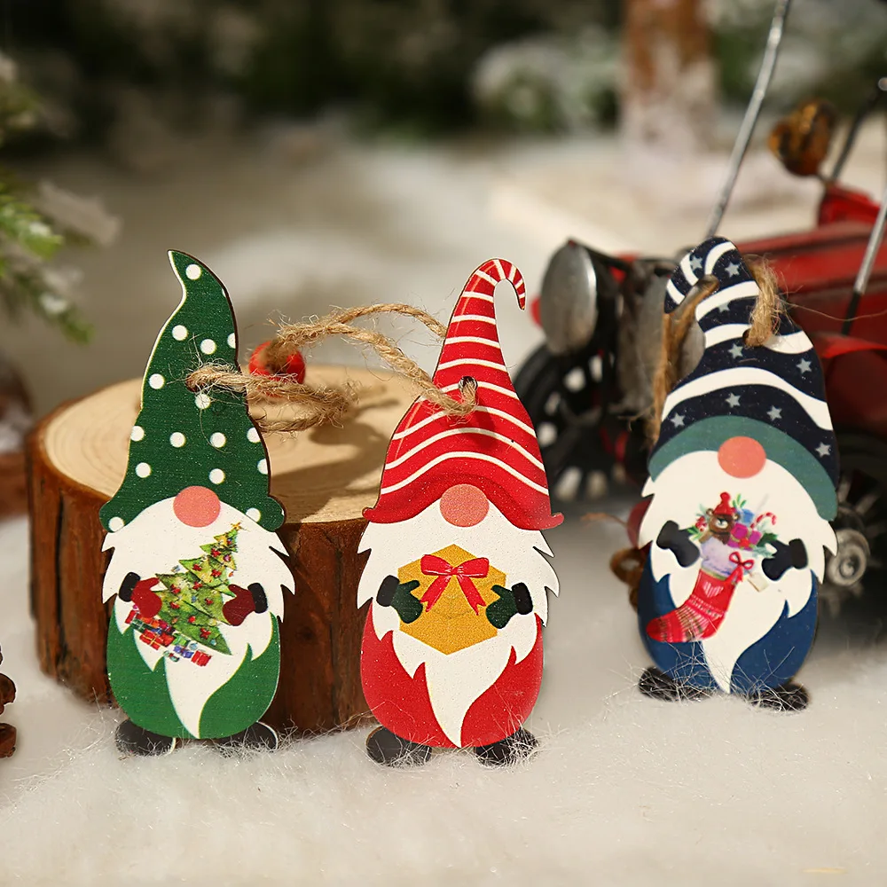 9pcs Navidad 2022 New Year 2023 Gift Christmas Tree Gnomes Wooden Pendants Ornaments Christmas Decorations for Home Noel Deco