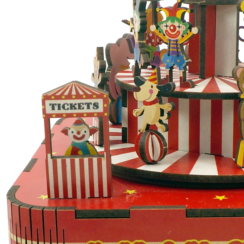 Eco-friendly Red Wooden Carousel Music Box For Gifts