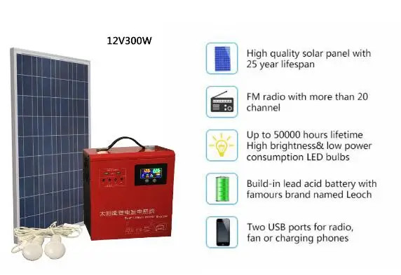 ESG 100W 200w 300w portable Lithium battery solar power system  dc fan solar energy system