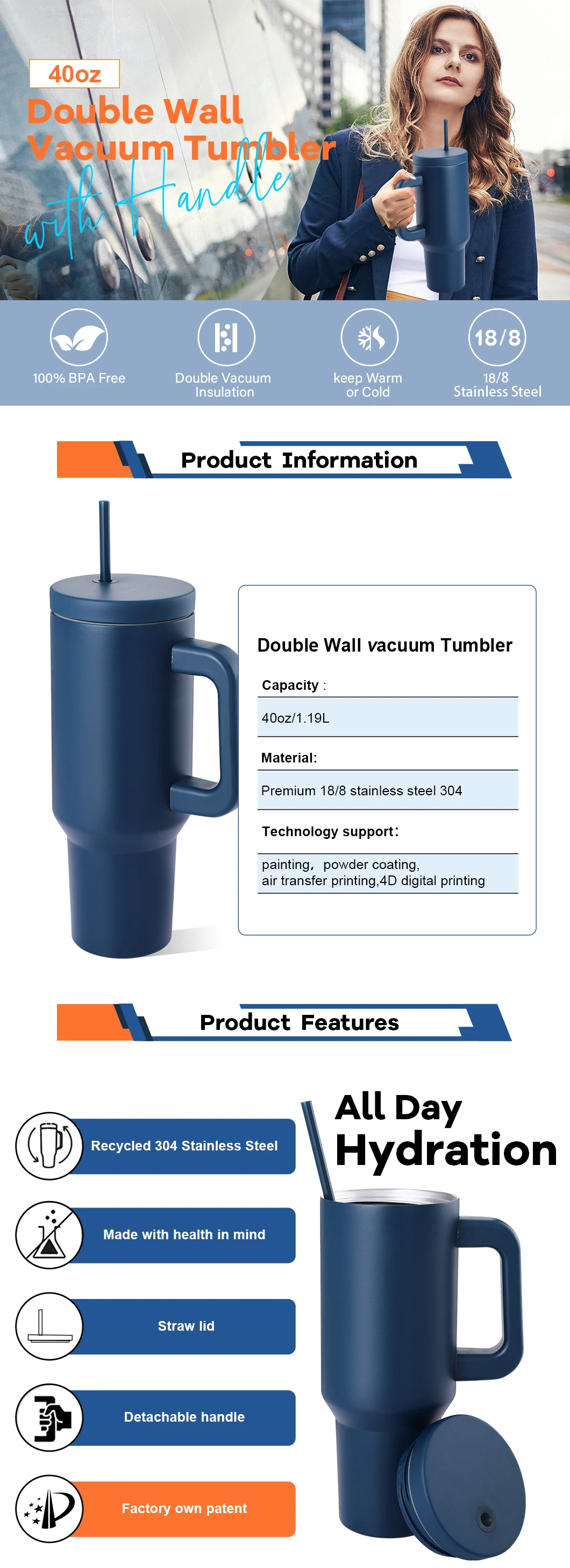 Everich 40oz Stainless Steel Tumbler - All Day Hydration