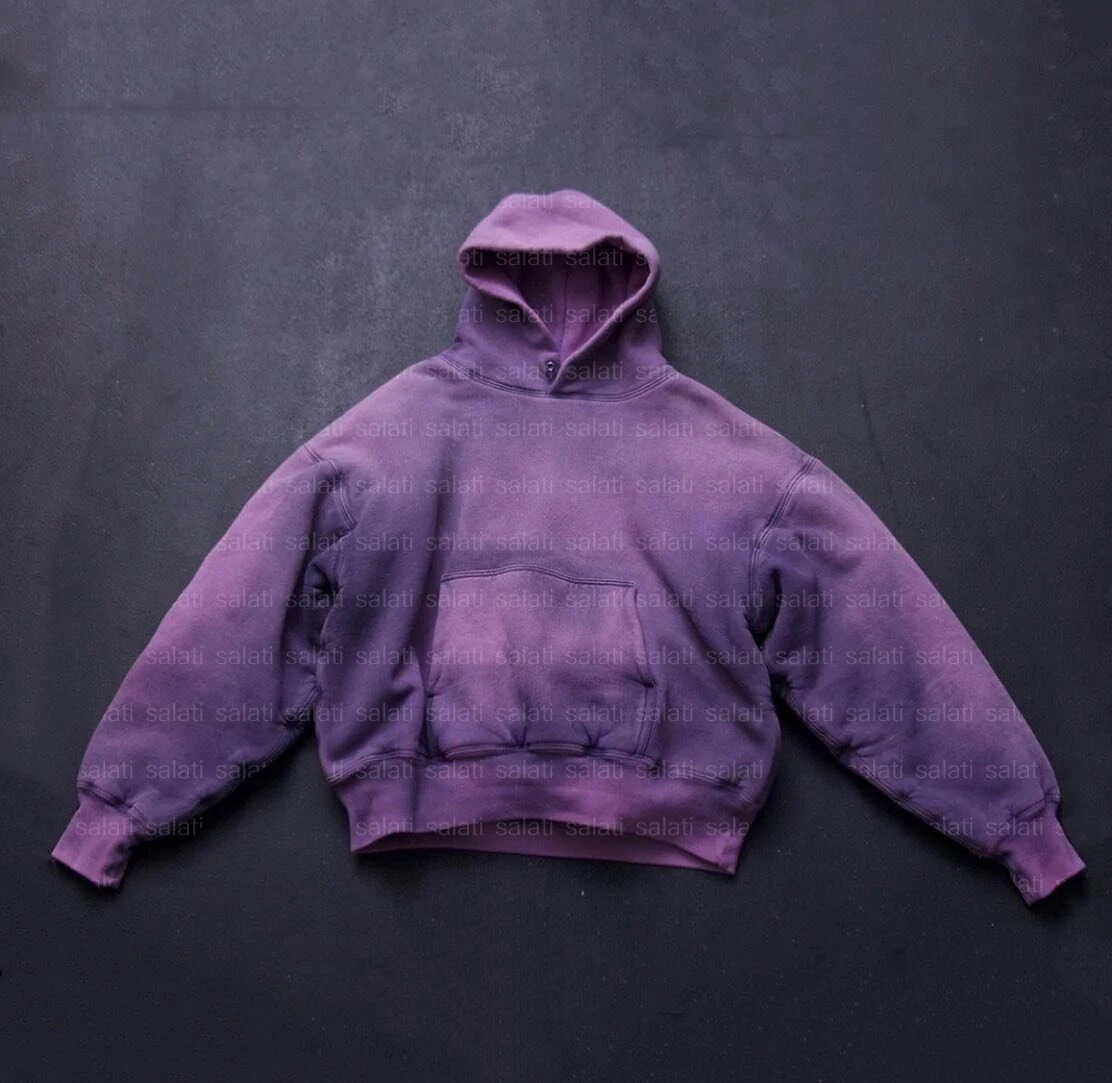 Custom 500 GSM Thick Cotton French Terry Boxy Heavyweight Pullover Plain Blank Sun Faded Vintage Acid Wash Hoddie Hoodie for Men