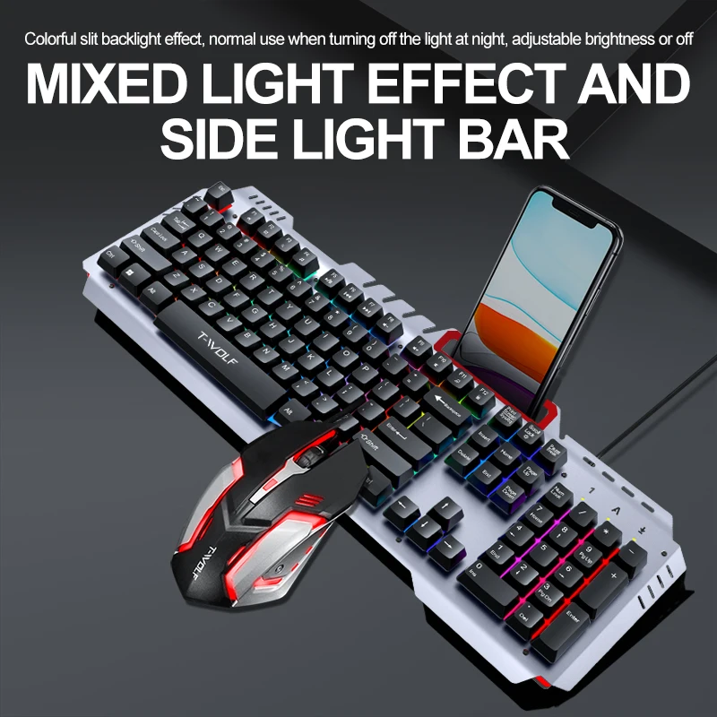 104 Keys Metal Panel Gaming Keyboard and Mouse Set Wired Mechanical Keyboard RGB Backlight Computer Game Keyboard Mouse Combos