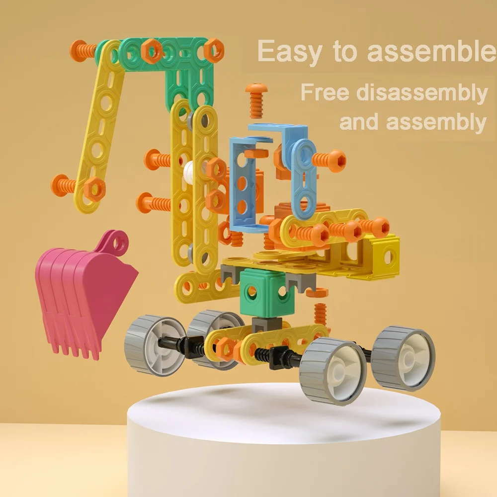9 in 1 STEM Assemble Toy Kids DIY Building Blocks Set 153pcs Detachable Engineering Car Vehicle Series Screw Assembly Blocks Toy