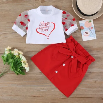 2022 toddler girls valentine boutique white top and red skirt clothes